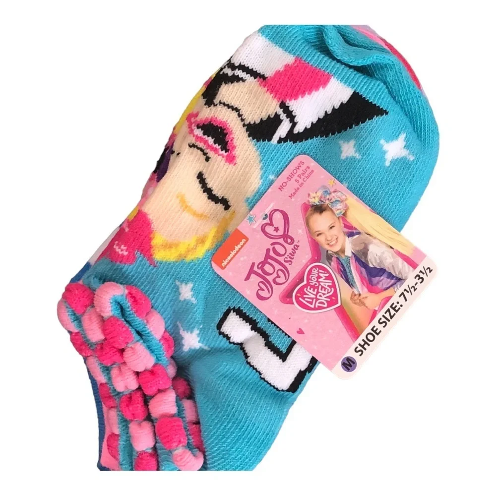 Jojo Siwa pom pom multi no show socks size medium (fits shoe 7.5-3.5) 5pairs new